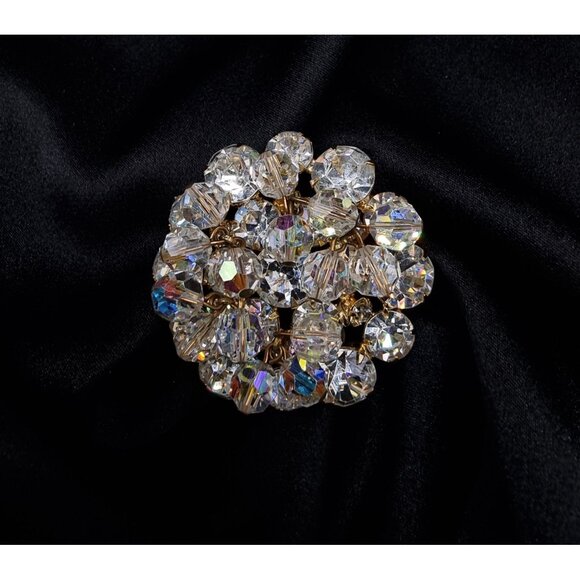 Vintage 1960s JULIANA Aurora Borealis Crystal Gold-Tone Round Brooch Pin - Picture 3 of 6